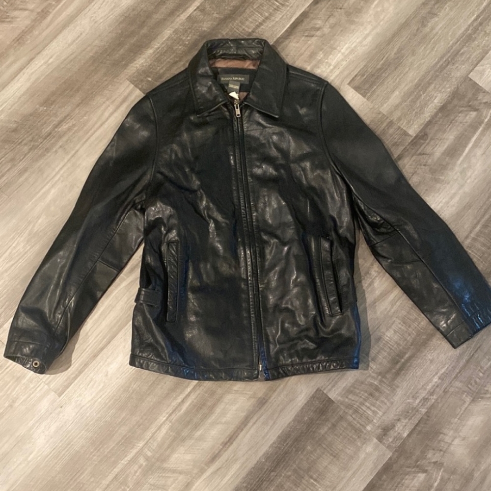 ✨️ BANANA REPUBLIC LEATHER JACKET XS BLACK ZIP FRONT